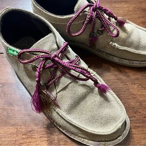 Sanuk Natural Canvas Lace Up Chukka Ankle Booties Women’s 7